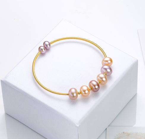奥利维拉珠宝糖果色天然珍珠手镯淡水真珍珠活口镀金手镯C15-5100带礼袋